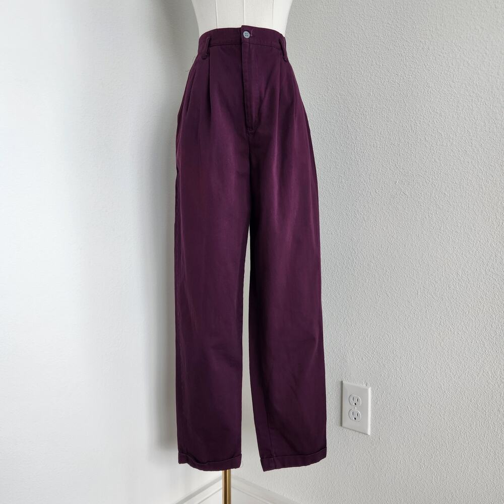 Vintage 80s Purple Pleated High Waisted Tapered Leg Trousers Rolled Hem Pants 4